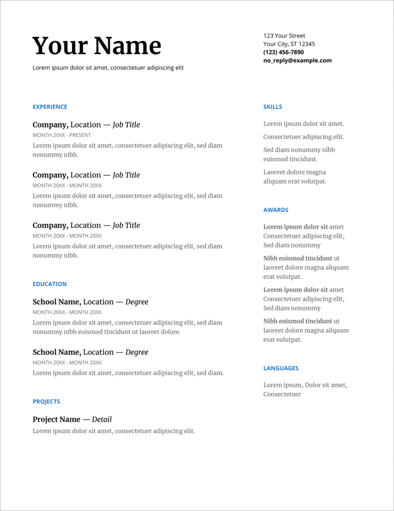 Serif Google Docs CV šablonas